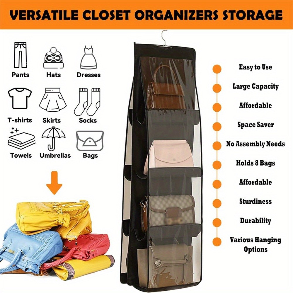 LDQ Multi-Layer Handbag Organizer with 8 Pockets Foldable Oxford Cloth Hanging Rack for Purses & Accessories