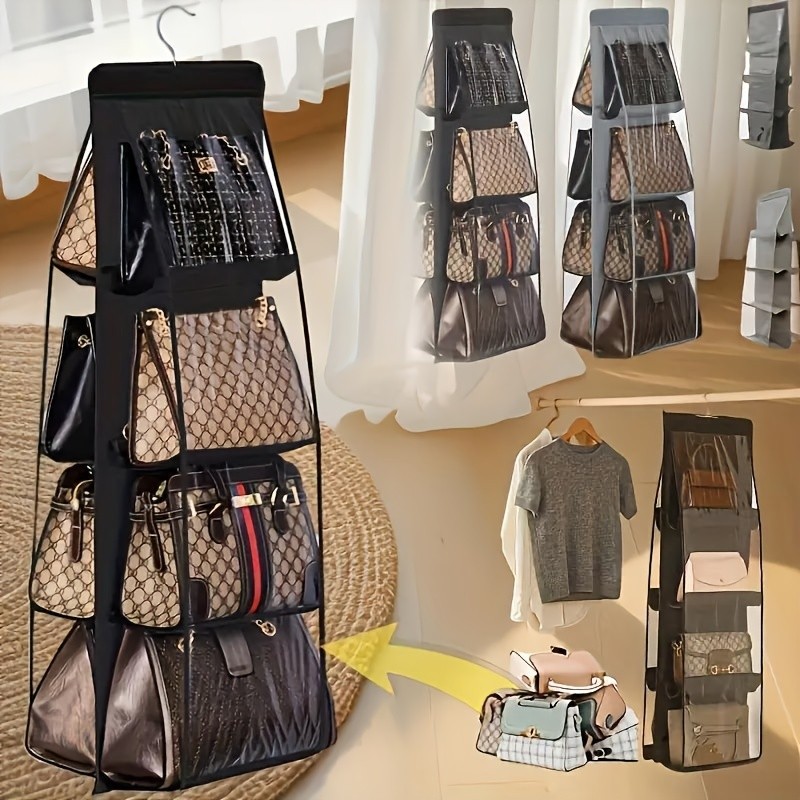 LDQ Multi-Layer Handbag Organizer with 8 Pockets Foldable Oxford Cloth Hanging Rack for Purses & Accessories