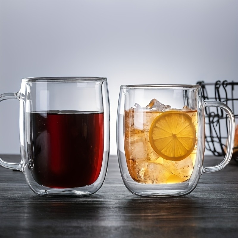 LDQ Double-Layer Borosilicate Glass Mug Set Heat-Insulated Transparent Cups with Handles for Coffee, Tea & Smoothies