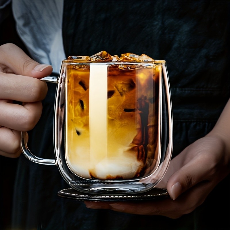 LDQ Double-Layer Borosilicate Glass Mug Set Heat-Insulated Transparent Cups with Handles for Coffee, Tea & Smoothies