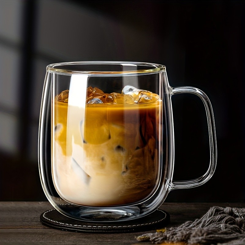 LDQ Double-Layer Borosilicate Glass Mug Set Heat-Insulated Transparent Cups with Handles for Coffee, Tea & Smoothies