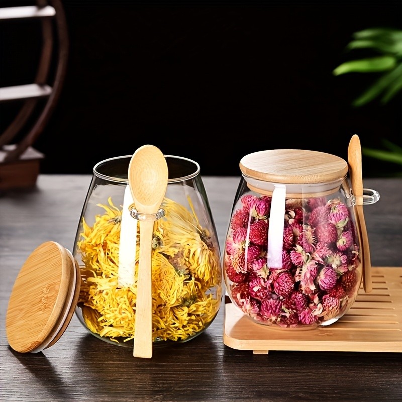 LDQ Airtight Glass Storage Jar with Spoon Premium Jar Set for Coffee, Sugar, Tea, Salt, Candy & Spices