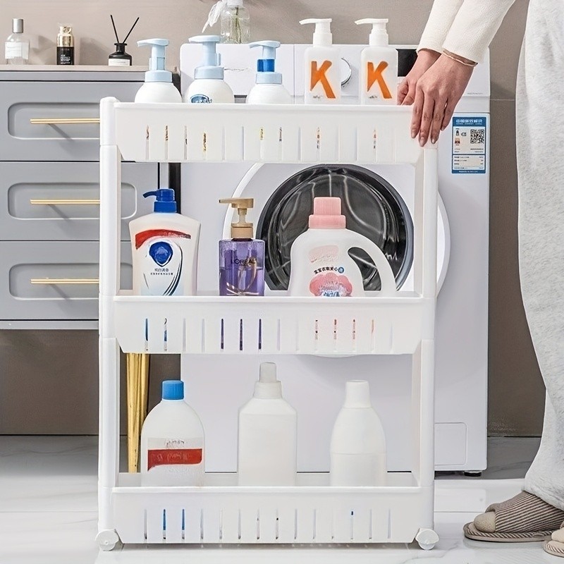 LDQ 3-Layer Super Narrow Refrigerator Gap Organizer Free-Standing Slim Trolley Cart for Kitchen, Bathroom & Living Room Storage