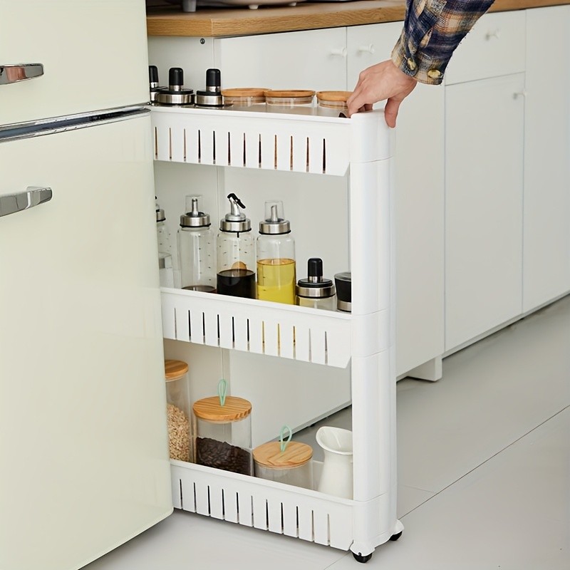 LDQ 3-Layer Super Narrow Refrigerator Gap Organizer Free-Standing Slim Trolley Cart for Kitchen, Bathroom & Living Room Storage