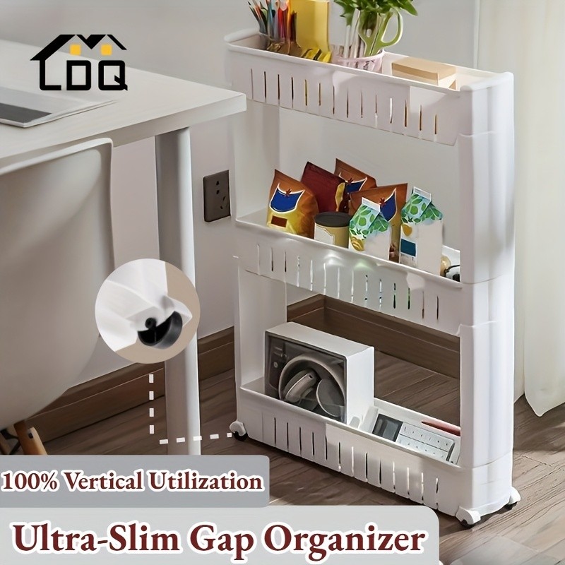 LDQ 3-Layer Super Narrow Refrigerator Gap Organizer Free-Standing Slim Trolley Cart for Kitchen, Bathroom & Living Room Storage