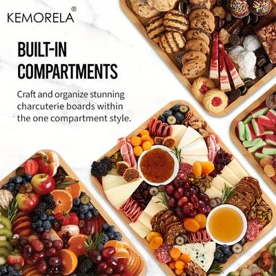 KEMORELA Large Charcuterie Plate with Lid  Elegant Wooden Serving Board for Cheese, Snacks & Parties