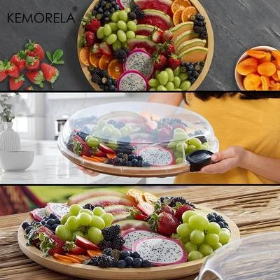 KEMORELA Large Charcuterie Plate with Lid Elegant Wooden Serving Board for Cheese, Snacks & Parties