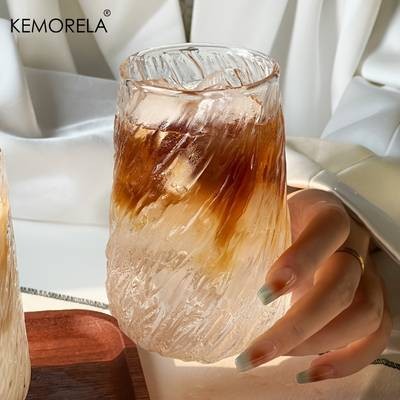 KEMORELA INS Glass Coffee Cup Set (4/6pcs) Rotating Stripe Design