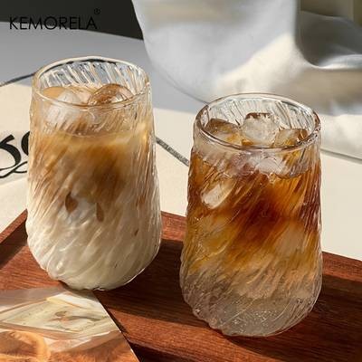 KEMORELA INS Glass Coffee Cup Set (4/6pcs) Rotating Stripe Design