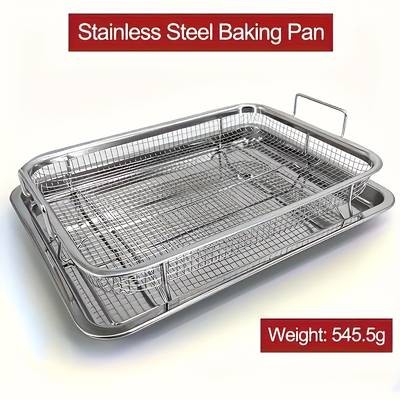 Awaoko 2pcs Stainless Steel Oil Drip Tray & Roasting Basket Set  Multi-Functional 304 Stainless Steel Pan