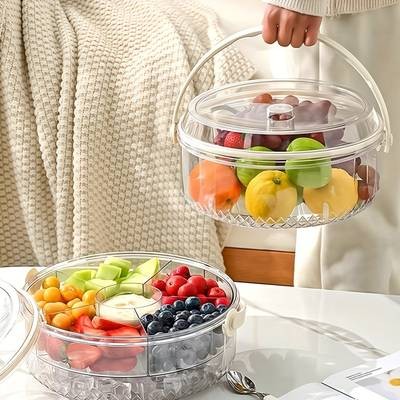 Awaoko Transparent Divided Vegetable Serving Tray with Lid Rotating Party Fruit Plate & Snack Organizer