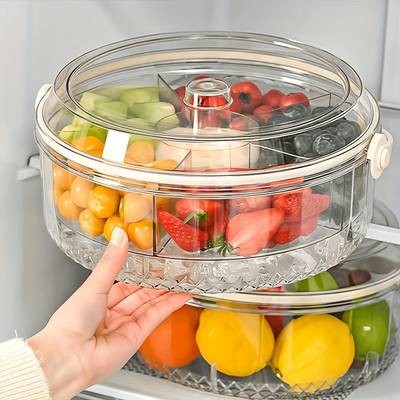Awaoko Transparent Divided Vegetable Serving Tray with Lid Rotating Party Fruit Plate & Snack Organizer