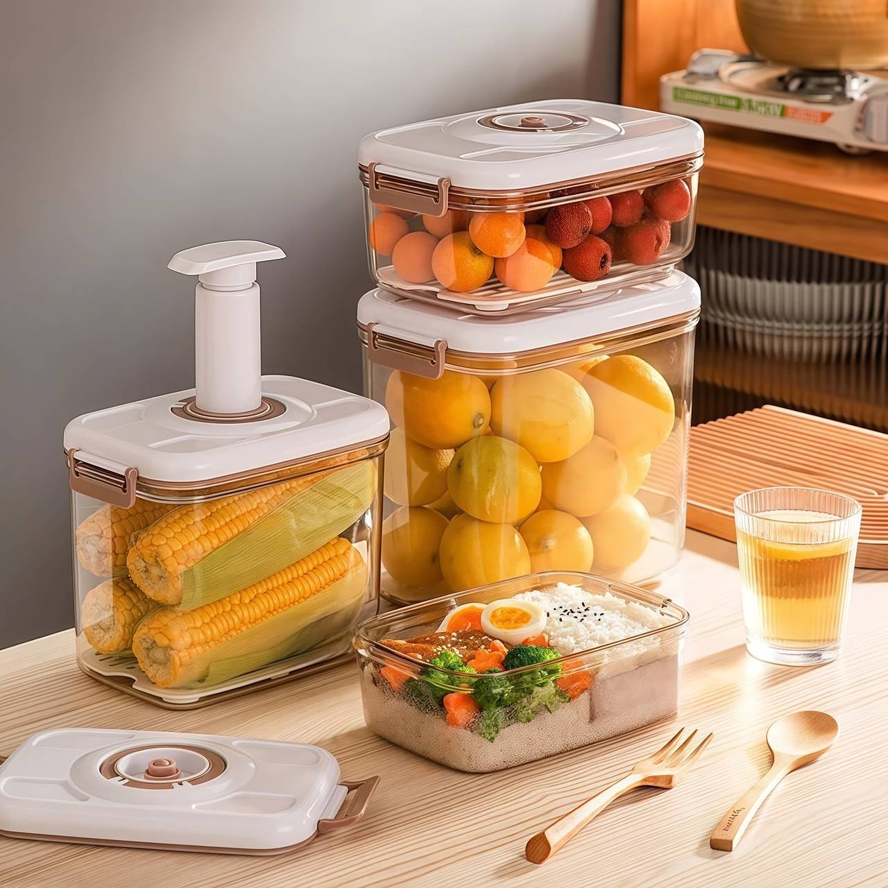 Awaoko Vacuum Timer Freshness Box Set (1pc / 3pcs) Square Acrylic Food Storage with Drainage Partition & Vacuum Pump