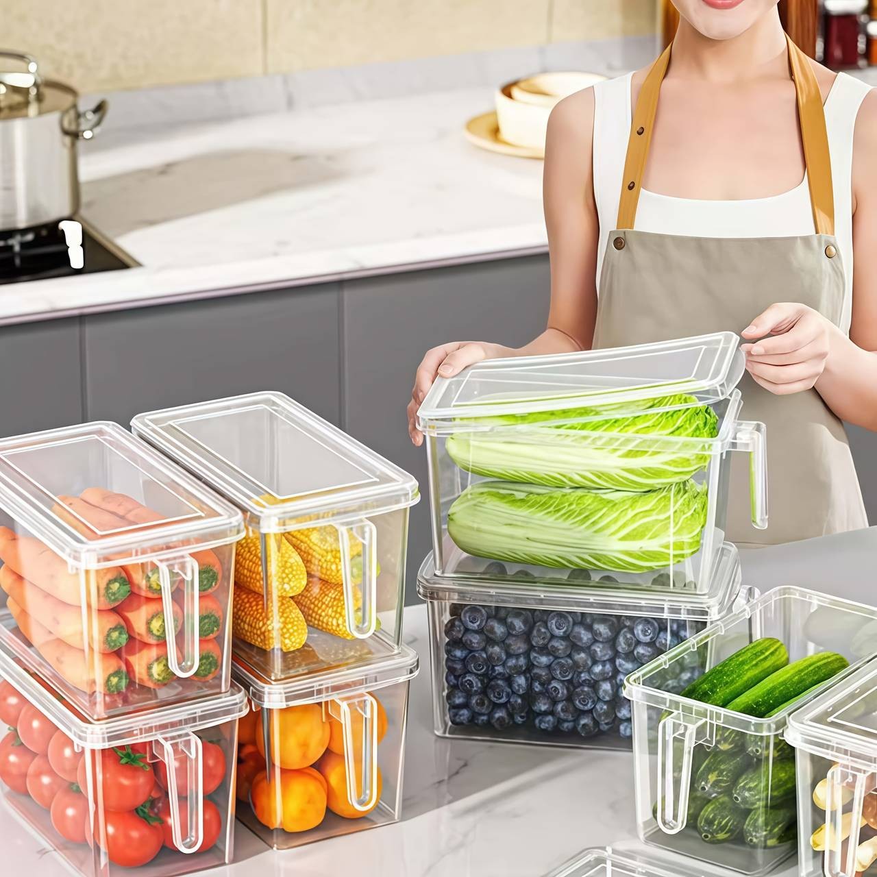 Awaoko 3pcs Large Refrigerator Storage Containers with Handles Durable Stackable Fridge & Pantry Bins