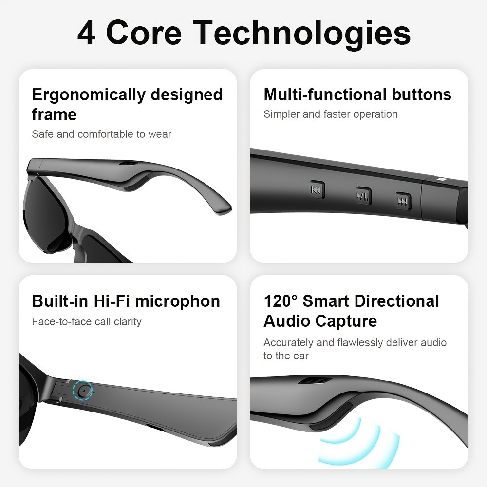 ANKRIYUL Smart Glasses Wireless Audio Eyewear with Built-in Microphone