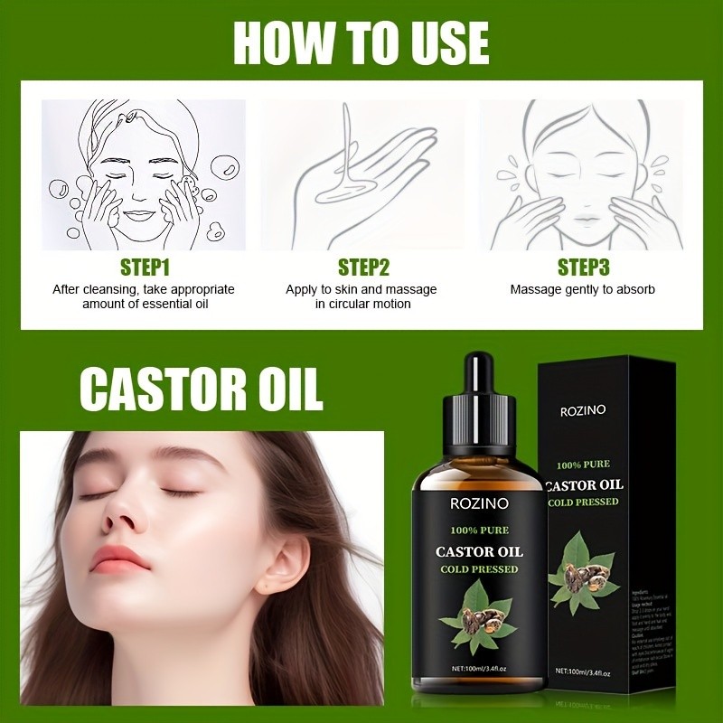 ROZINO Unrefined Castor Oil Cold-Pressed Hair, Skin & Nail Care Solution