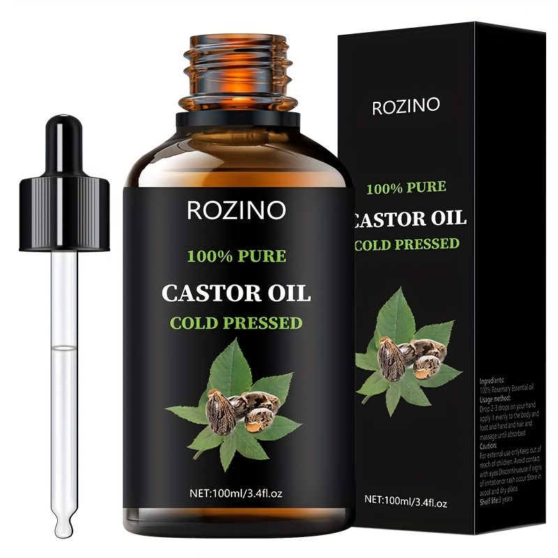 ROZINO Unrefined Castor Oil Cold-Pressed Hair, Skin & Nail Care Solution