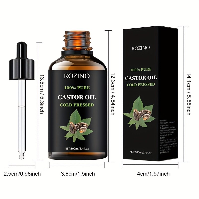 ROZINO Unrefined Castor Oil Cold-Pressed Hair, Skin & Nail Care Solution