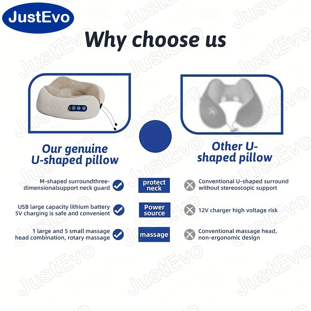 JUSTEVO PORTABLE U-SHAPED MEMORY FOAM ACUPRESSURE MASSAGER PILLOW