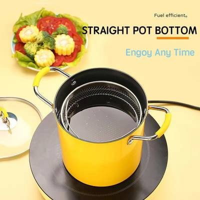 YIMUWN Tempura Frying Pot Small Fine-Iron Uncoated Frying Pot for Home Cooking
