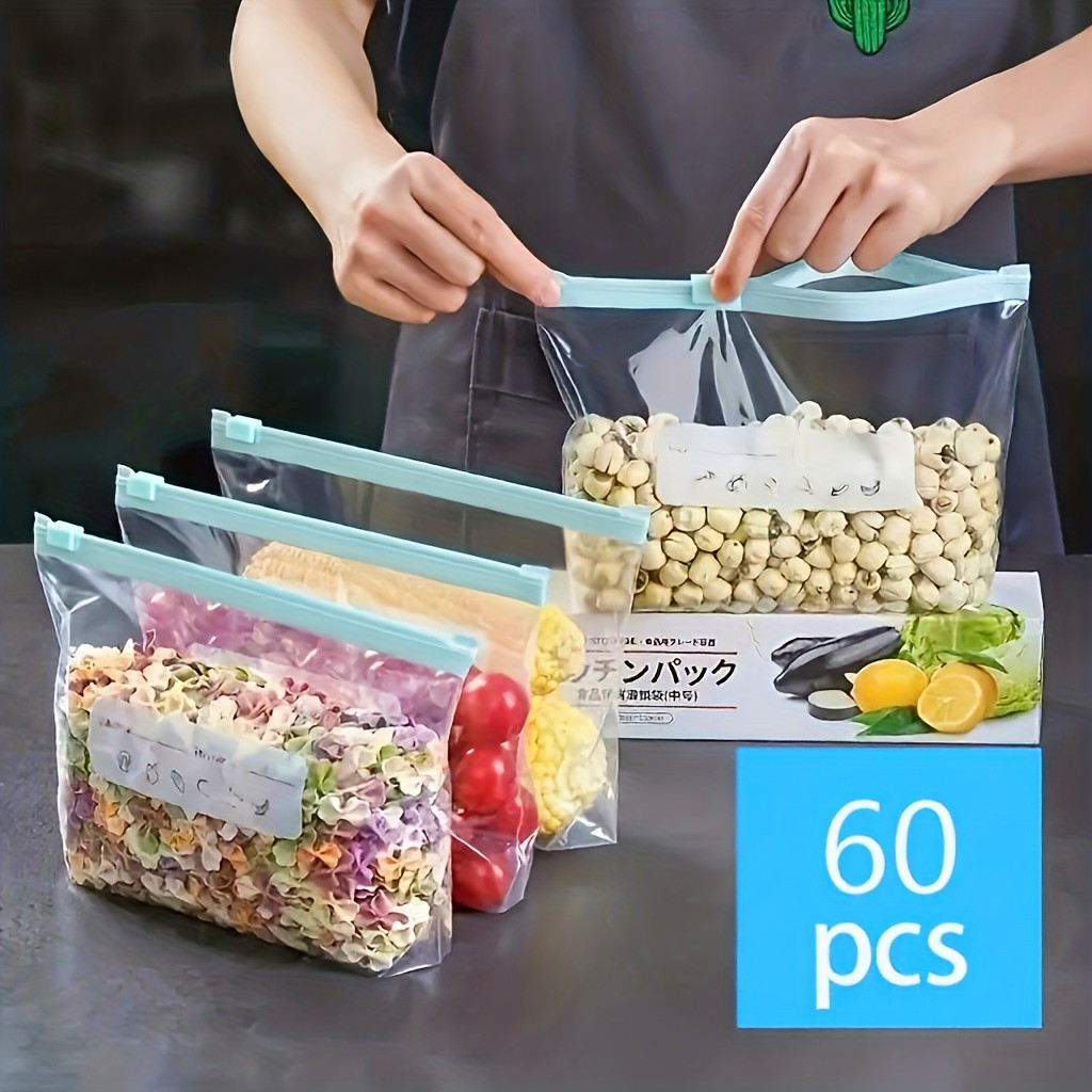 LDQ 60pcs Leak-Proof Food Storage Bag Set Reusable Multi-Size Kitchen Organisers for Fresher NZ Ingredients