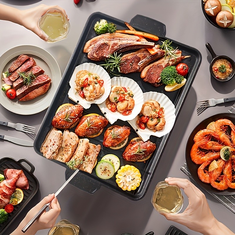 LDQ Smokeless Non-Stick Grill Pan Durable Aluminium Alloy Rectangular Tray for Easy NZ Indoor & Outdoor BBQ