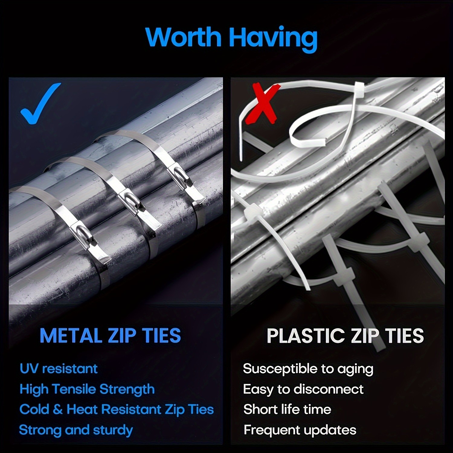 LDQ Heavy-Duty Stainless Steel Zip Ties 100pcs Rustproof Self-Locking Fasteners for NZ Vehicles, Machinery & Outdoor Use