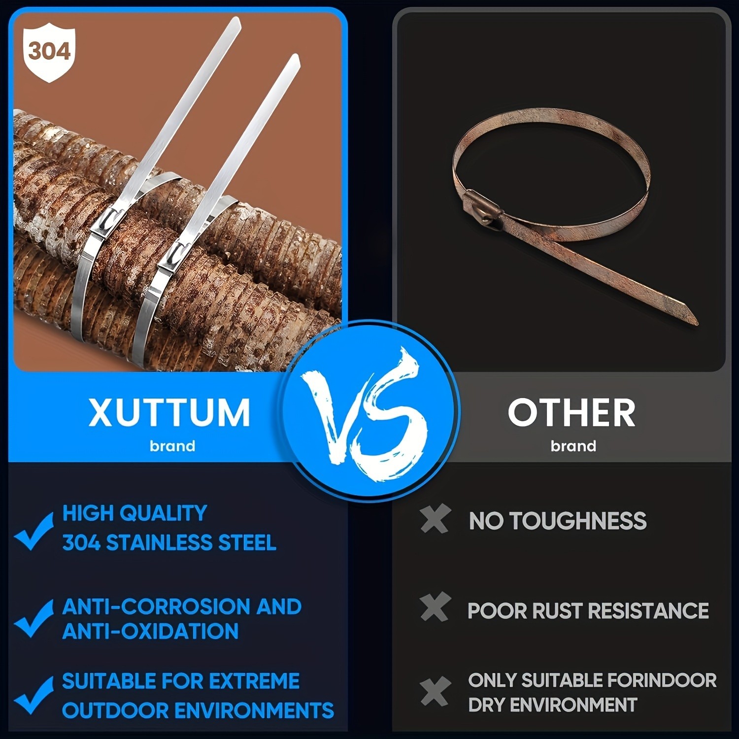 LDQ Heavy-Duty Stainless Steel Zip Ties 100pcs Rustproof Self-Locking Fasteners for NZ Vehicles, Machinery & Outdoor Use