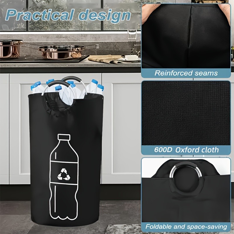 MCMLS Extra-Large Foldable Recycling Bin Cylindrical Open-Top Storage Basket for NZ Bottles & Home Organisation