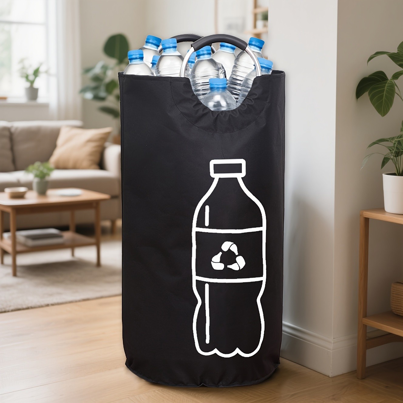 MCMLS Extra-Large Foldable Recycling Bin Cylindrical Open-Top Storage Basket for NZ Bottles & Home Organisation