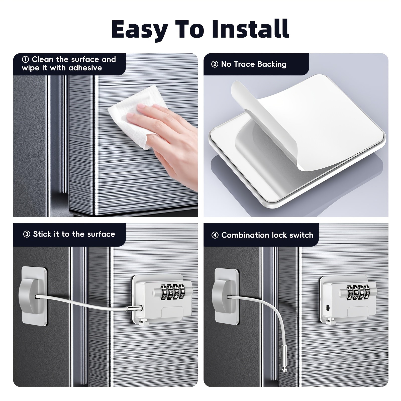 MCMLS Easy-Install Password Door Lock Set No-Drill Multi-Surface Security Solution for NZ Homes & Appliances