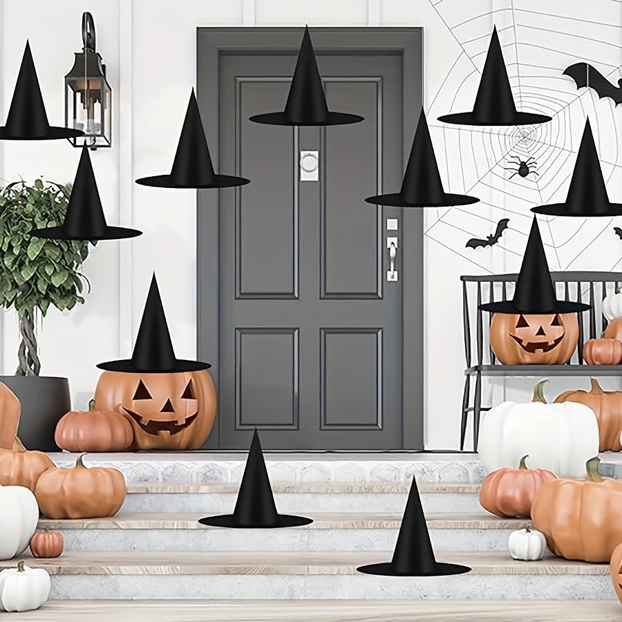 MCMLS Halloween Floating Witch Hat Set 12pcs Black Hanging Wizard Hats for NZ Indoor & Outdoor Party Dcor