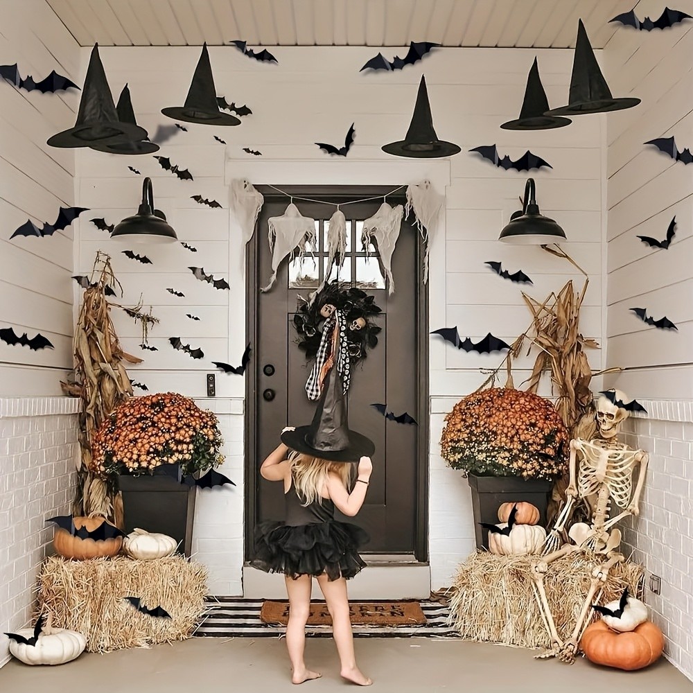 MCMLS Halloween Floating Witch Hat Set 12pcs Black Hanging Wizard Hats for NZ Indoor & Outdoor Party Dcor