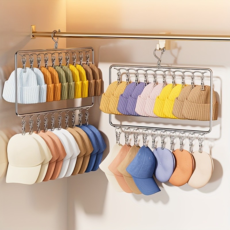MCMLS Heavy-Duty Stainless Steel 2-Tier Hat Hanger Organizer 20-Clip Over-Door/ Ceiling Mount for NZ Closet & Laundry Storage