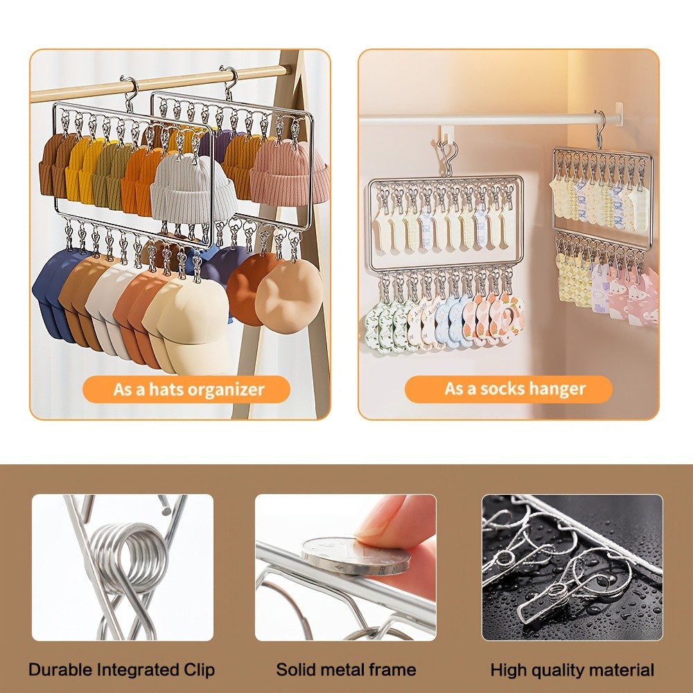 MCMLS Heavy-Duty Stainless Steel 2-Tier Hat Hanger Organizer 20-Clip Over-Door/ Ceiling Mount for NZ Closet & Laundry Storage