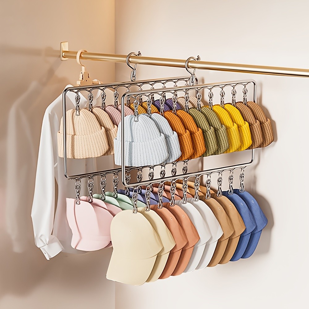 MCMLS Heavy-Duty Stainless Steel 2-Tier Hat Hanger Organizer 20-Clip Over-Door/ Ceiling Mount for NZ Closet & Laundry Storage