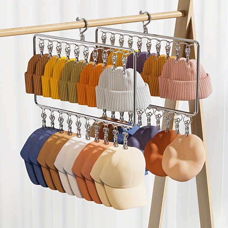 MCMLS Heavy-Duty Stainless Steel 2-Tier Hat Hanger Organizer 20-Clip Over-Door/ Ceiling Mount for NZ Closet & Laundry Storage