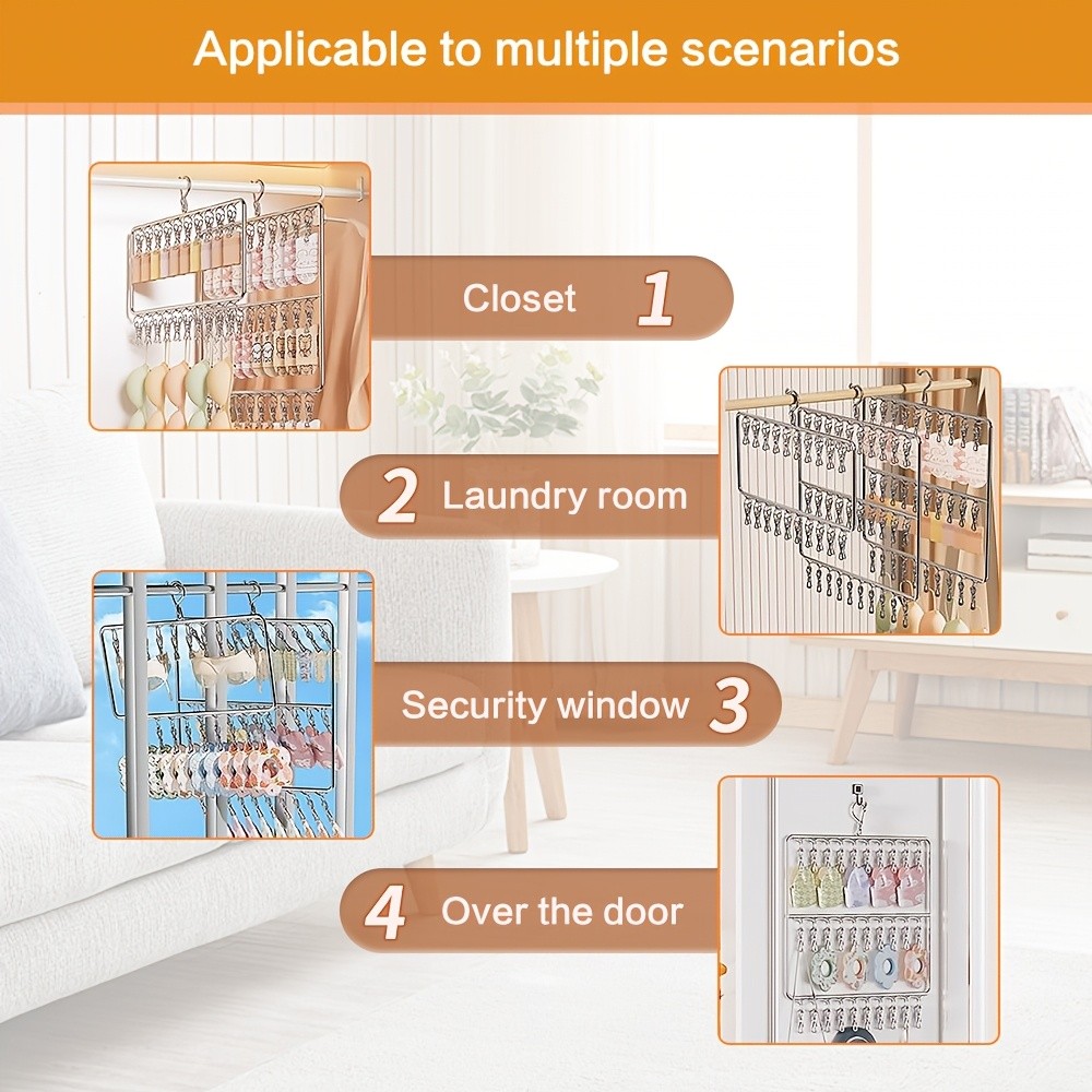 MCMLS Heavy-Duty Stainless Steel 2-Tier Hat Hanger Organizer 20-Clip Over-Door/ Ceiling Mount for NZ Closet & Laundry Storage