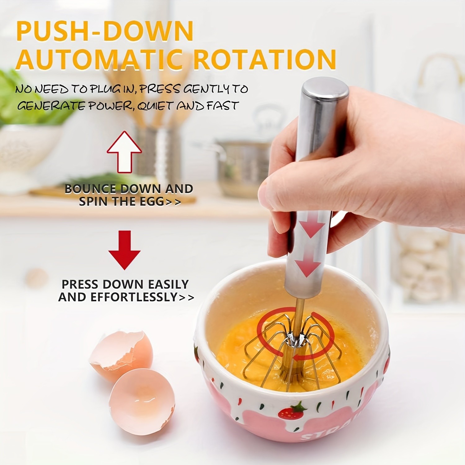 YUHUPHYLLIC Stainless Steel Semi-Automatic Hand Whisk 3-Loop Manual Whisk for Efficient Mixing & Milk Foam in NZ Kitchens