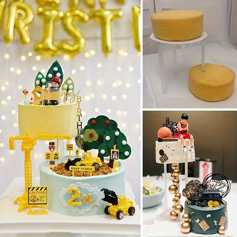 YUHUPHYLLIC 4pcs Reusable Cake Tier Set Transparent Dividers & Cake Pins for Multi-Layered Cakes