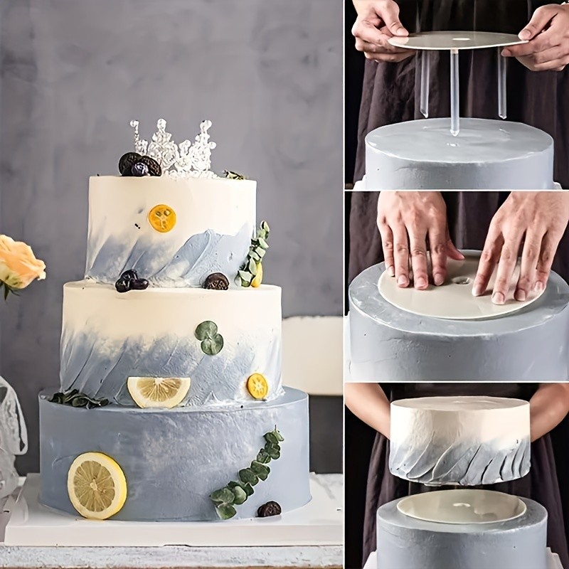 YUHUPHYLLIC 4pcs Reusable Cake Tier Set Transparent Dividers & Cake Pins for Multi-Layered Cakes