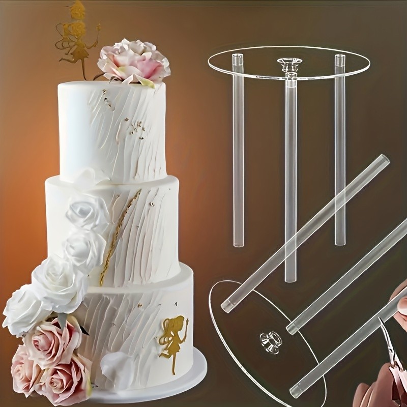 YUHUPHYLLIC 4pcs Reusable Cake Tier Set Transparent Dividers & Cake Pins for Multi-Layered Cakes