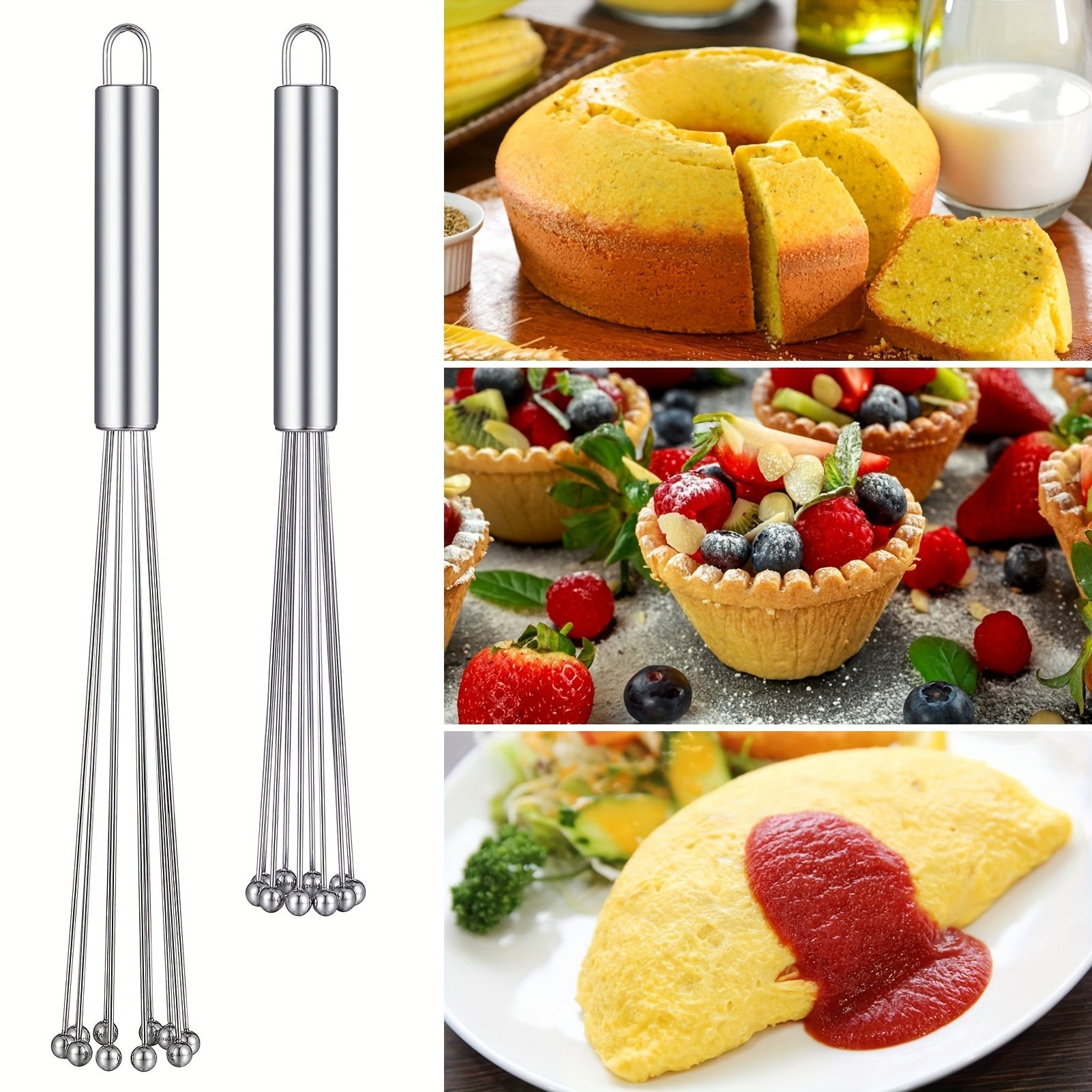 YUHUPHYLLIC 25.4cm Stainless Steel Bead Whisk Handheld Egg, Cream & Sauce Whisk for NZ Kitchens