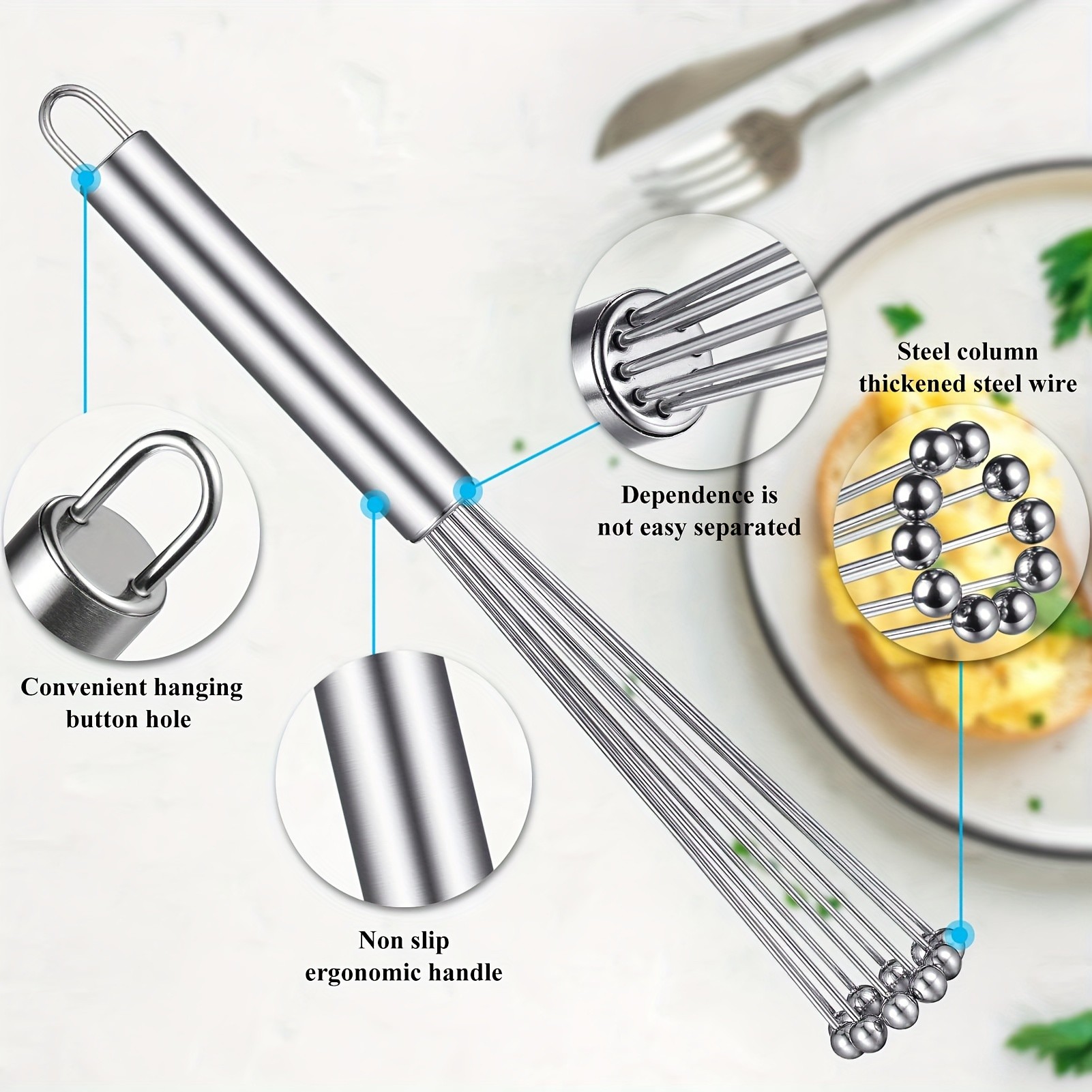 YUHUPHYLLIC 25.4cm Stainless Steel Bead Whisk Handheld Egg, Cream & Sauce Whisk for NZ Kitchens