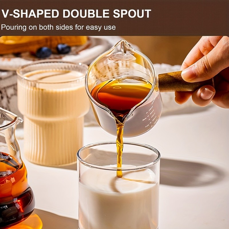 YUHUPHYLLIC Clear Glass Measuring Cup 2.6oz Precision Scale with Wooden Handle for Espresso & Coffee Brewing