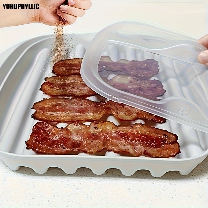 YUHUPHYLLIC Microwave Bacon Cooker Tray with Lid Non-Slip, Fat-Draining Design for Quick Bacon Prep in NZ Kitchens