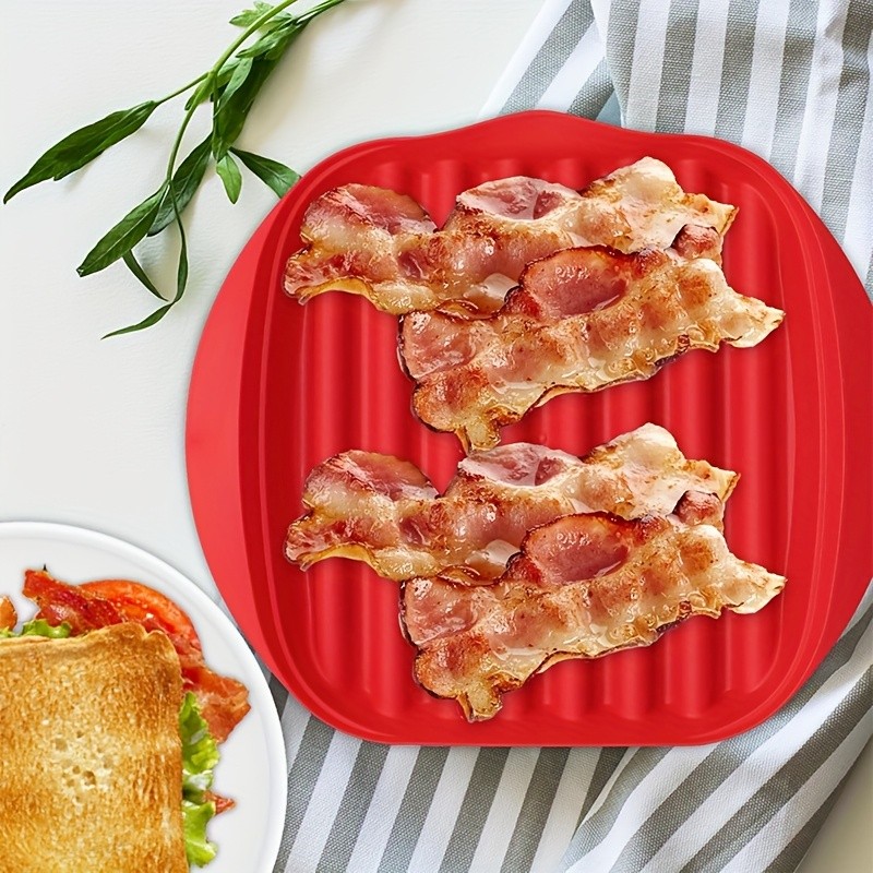 YUHUPHYLLIC Microwave Bacon Cooker Tray with Lid Non-Slip, Fat-Draining Design for Quick Bacon Prep in NZ Kitchens