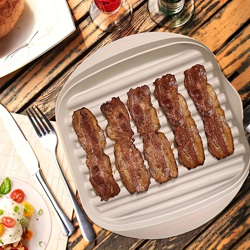 YUHUPHYLLIC Microwave Bacon Cooker Tray with Lid Non-Slip, Fat-Draining Design for Quick Bacon Prep in NZ Kitchens