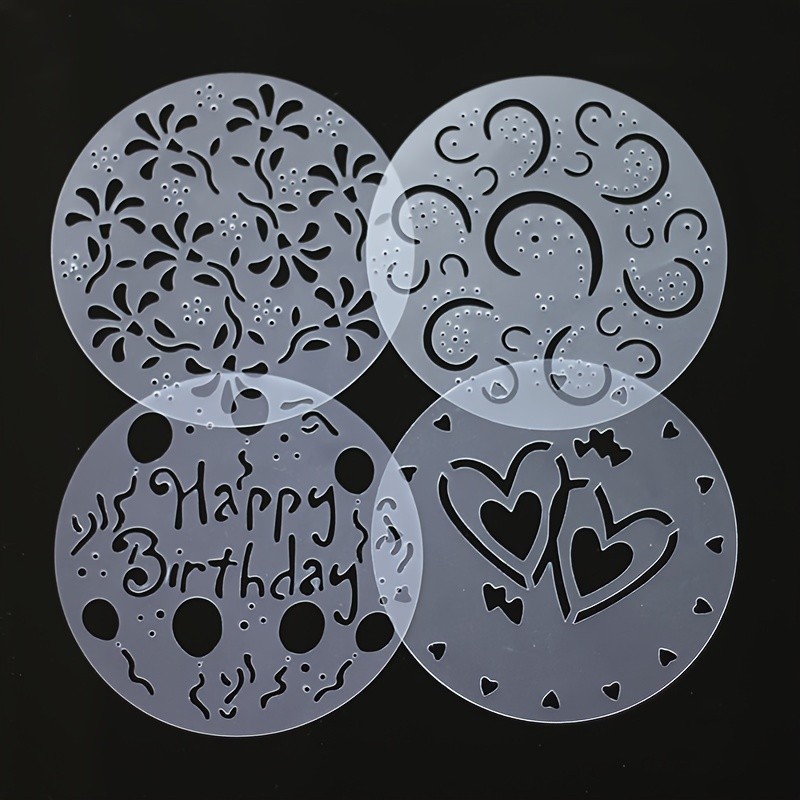 YUHUPHYLLIC 4pcs Cake Decorating Stencil Set PVC Tools for Cupcakes, Weddings & Parties