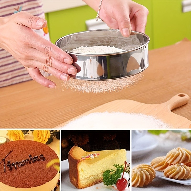 YUHUPHYLLIC Stainless Steel Fine Mesh Flour Sifter Multi-Functional Tool for Cakes, Tarts, and Breads